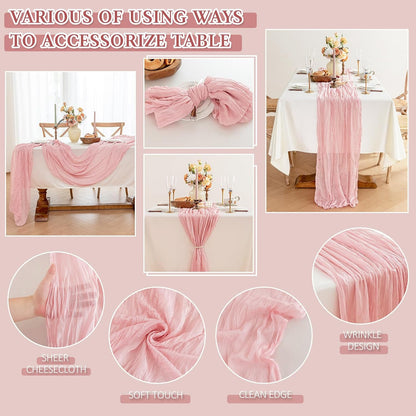 Regine Switzerland Cheesecloth Table Runner - 10 Ft Boho Rustic Sheer Decor in Dusty Pink | Perfect for Centerpieces