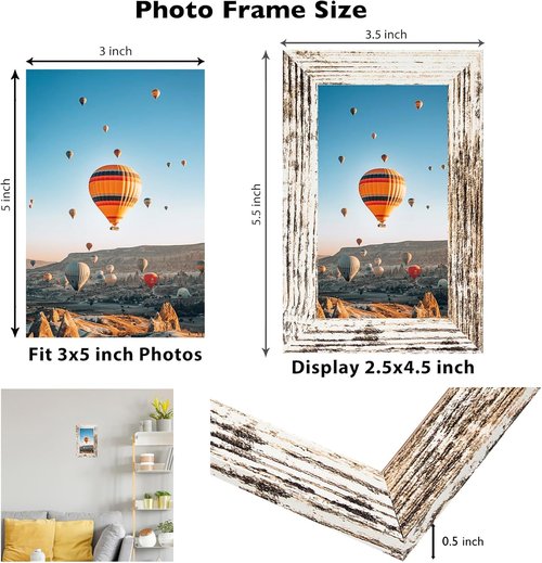 JCJMY 3x5 Picture Frame - Sturdy Tabletop Design with Shatter-Resistant Plexiglass | Rustic White Finish