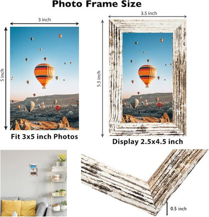 JCJMY 3x5 Picture Frame - Sturdy Tabletop Design with Shatter-Resistant Plexiglass | Rustic White Finish