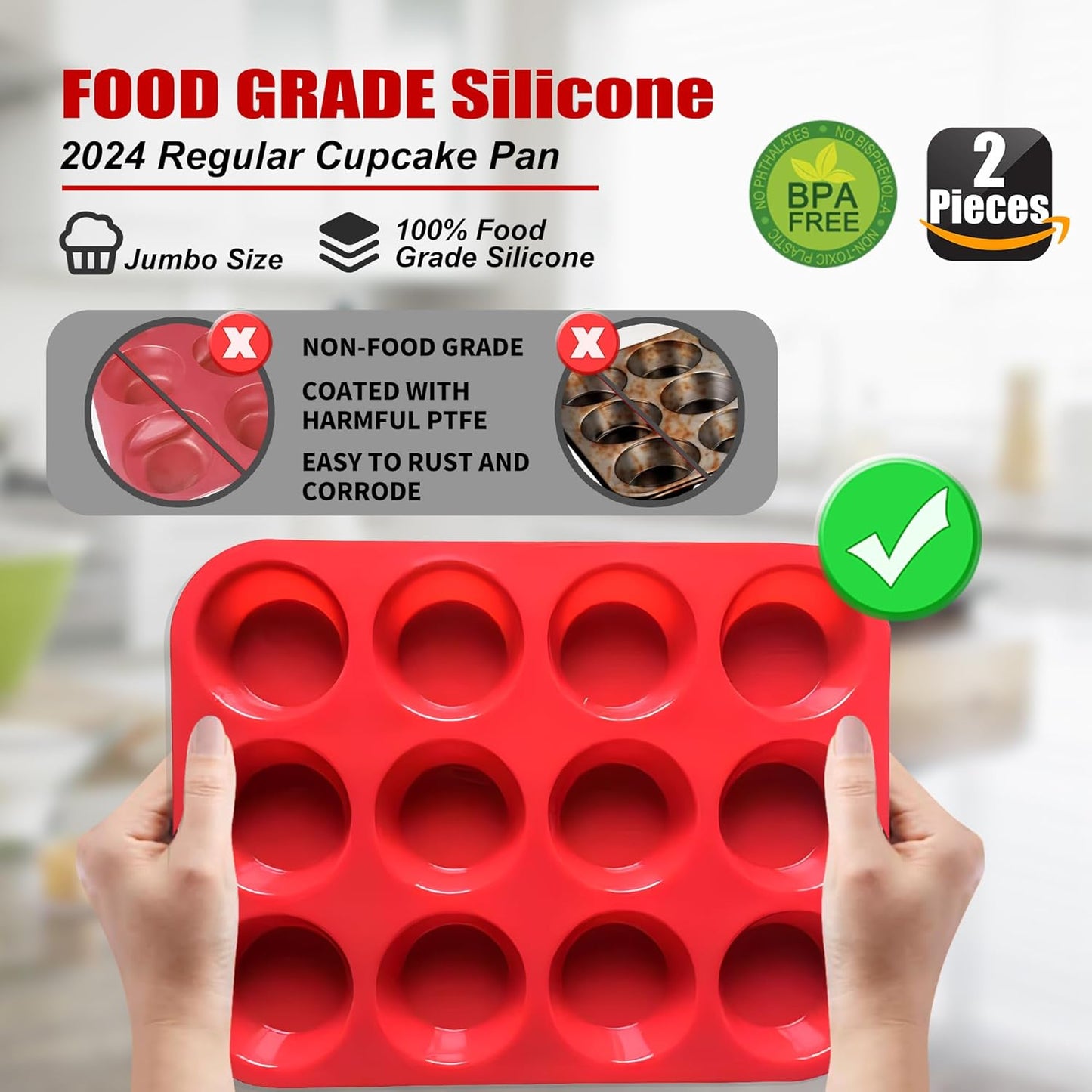 Skiennix Silicone Muffin Pan - 12-Cup Non-Stick Baking Mold for Muffins, Cupcakes & Tarts - Dishwasher & Microwave Safe