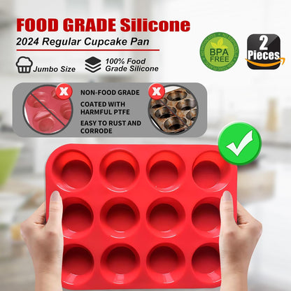 Skiennix Silicone Muffin Pan - 12-Cup Non-Stick Baking Mold for Muffins, Cupcakes & Tarts - Dishwasher & Microwave Safe