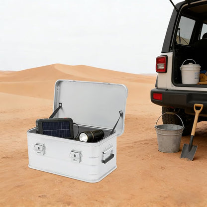 30L Aluminum Storage Box with Lid - Dustproof, Stackable with Rubber Seal & Handles - Silver