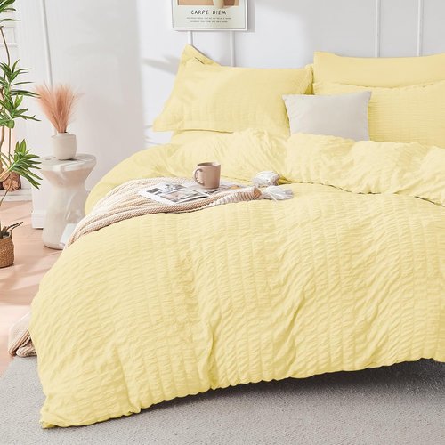 HYMOKEGE King Size Comforter Set - Luxury 7-Piece All-Season Bedding in Yellow | Includes Comforter, Sheets & Pillowcases