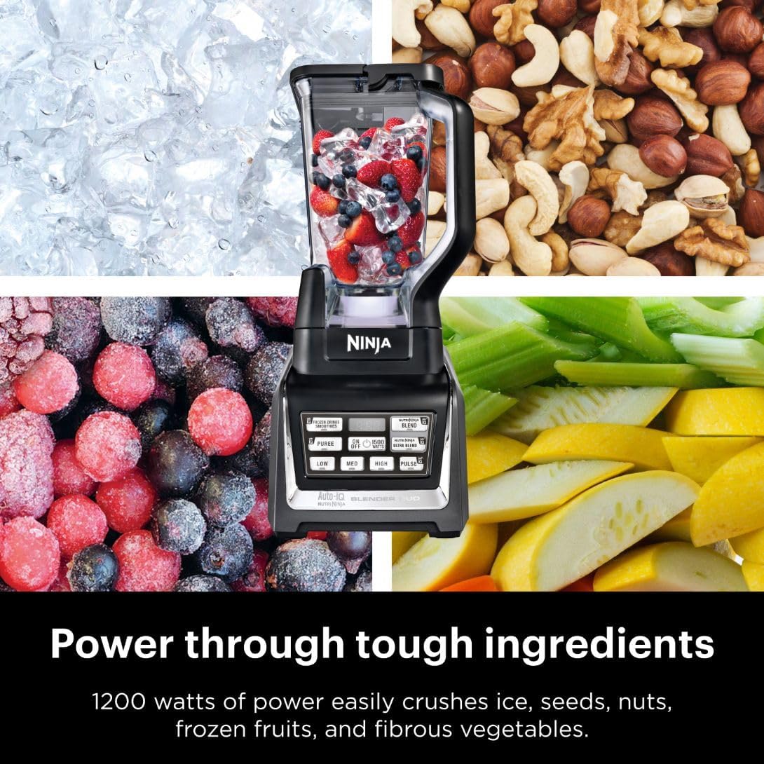 Ninja BL642 Nutri Ninja Blender - 1200W Auto-iQ Base with 72 oz. Pitcher & To-Go Cups | Black