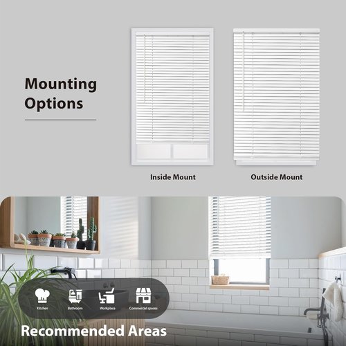 DEZ FURNISHINGS Cordless Mini Blinds - Flexible Slats, 46" W x 48" H, Pearl White