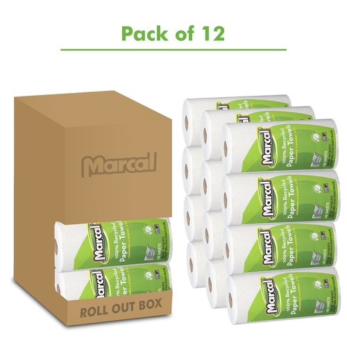 Marcal Paper Towels - U-Size-It 2 Ply Sheets | 140 Sheets Per Roll, 100% Recycled, Green Seal Certified - 12 Rolls