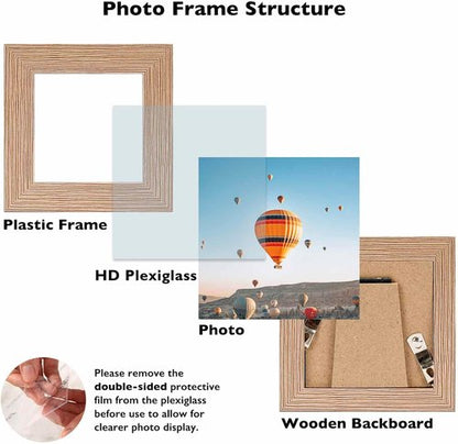 JCJMY 3x3 Picture Frame - Sturdy Rustic Brown Square Frame with Shatter-Resistant Plexiglass