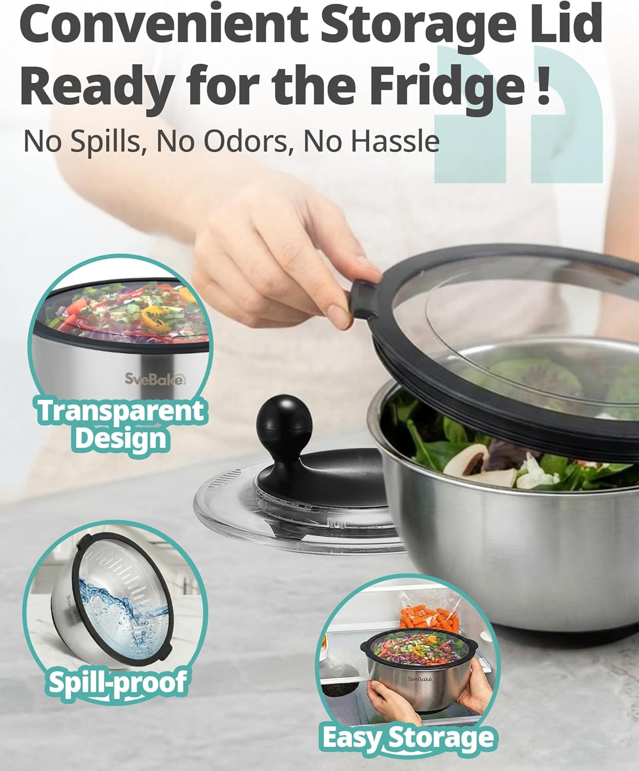 Skiennix Stainless Steel Salad Spinner - 4-in-1 Multi-Functional Lettuce Washer | 5.3 Qt, BPA-Free, Easy Clean