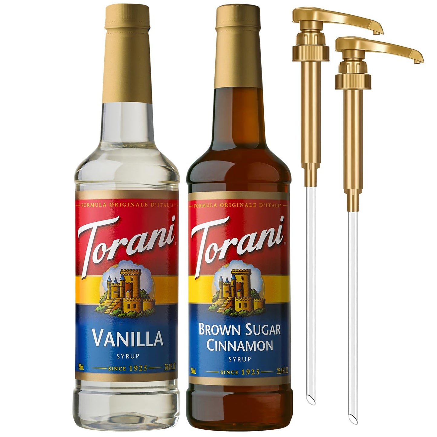 Torani Syrups - Brown Sugar Cinnamon & Vanilla Coffee Syrup Variety 2-Pack | 25.4 Fl Oz Each, Pumps Included