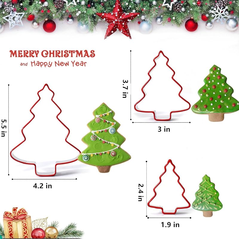 Christmas Tree Cookie Cutters 3Pcs Stainless Steel with PVC Edge - Tree Variation