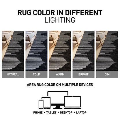 Rugshop Bohemian Stripe Stain Resistant Carpet High Traffic for Hallway Entryway Living Room Kitchen Bedroom Laundry Runner Rug 2' x 7' Black