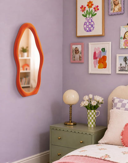 Wavy Wall Mirror for Bathroom Decor 30x14 Orange – Variation: Orange 29.9" L x 13.8" W