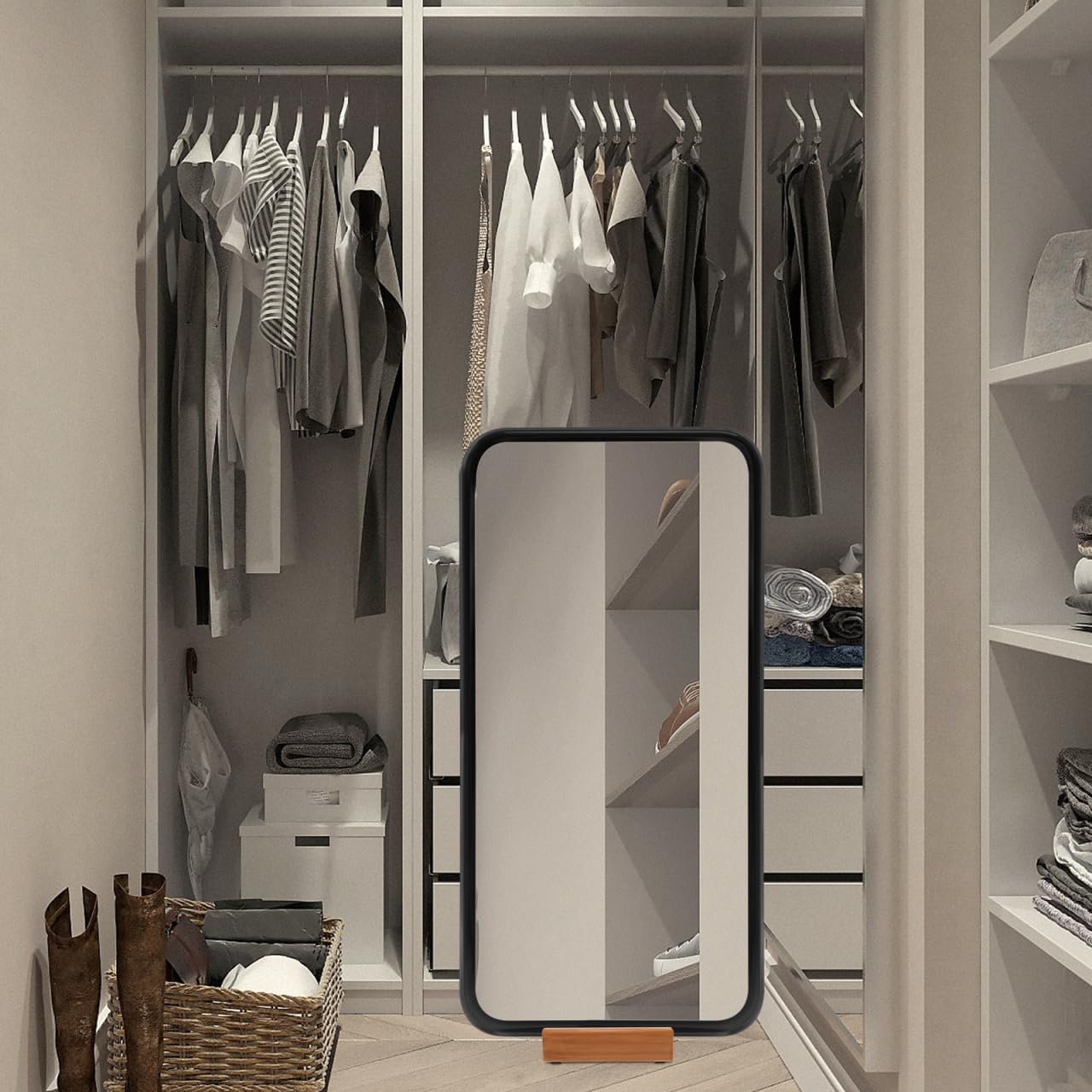 Uonlytech Full Length Solid Wood Floor Mirror - Heavy Duty Non-Slip Stand for Home Decor