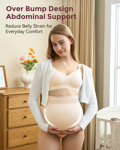 Momcozy Women's Maternity High Waist Underwear Pregnancy Soft Seamless Maternity Underwear Over Bump 3 Pack