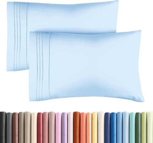 King Standard Pillow Cases - Soft Hotel Quality Covers | Fade-Free, Wrinkle Resistant - Light Blue, Set of 2