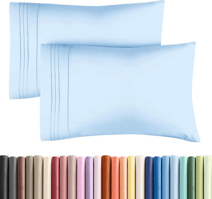 Skiennix Standard Pillow Cases Set of 2 | Soft Hotel Quality, Wrinkle-Free & Stain Resistant - Light Blue
