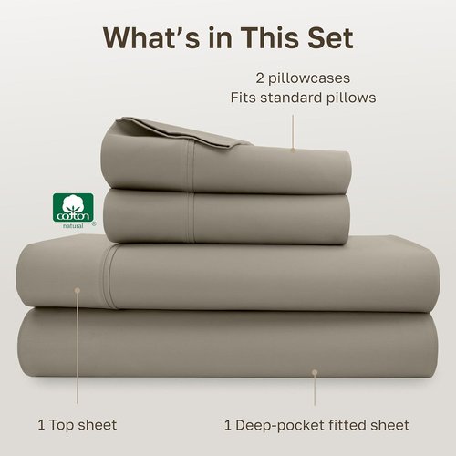 California Design Den 100% Cotton Bed Sheets Set - Silky Smooth Sateen Weave, Deep Pockets, Full Size - Taupe