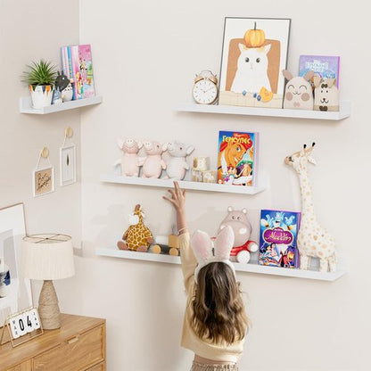 Heimlove 16 Inch Picture Ledge Shelf - Set of 8 White Floating Wall Shelves for Living Room & Nursery