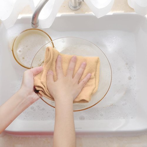 Homaxy 100% Cotton Waffle Weave Dish Cloths - Ultra Soft & Absorbent Quick Drying Towels | 12 x 12 Inches, 8-Pack, Apricot