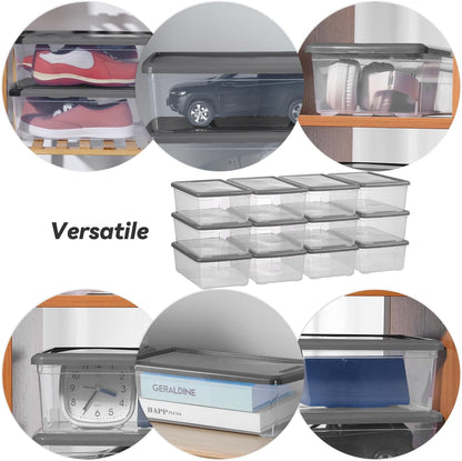 Sterilite 6 Quart Storage Box - Stackable Clear Plastic Bins with Lids | Grey, 12 Pack