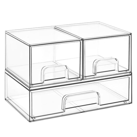 Vtopmart Stackable Storage Drawers Set of 3,Clear Plastic Organizer Bins for Makeup, Cosmetics, Beauty Supplies,Ideal for Vanity, Bathroom,Cabinet,Pantry Organization