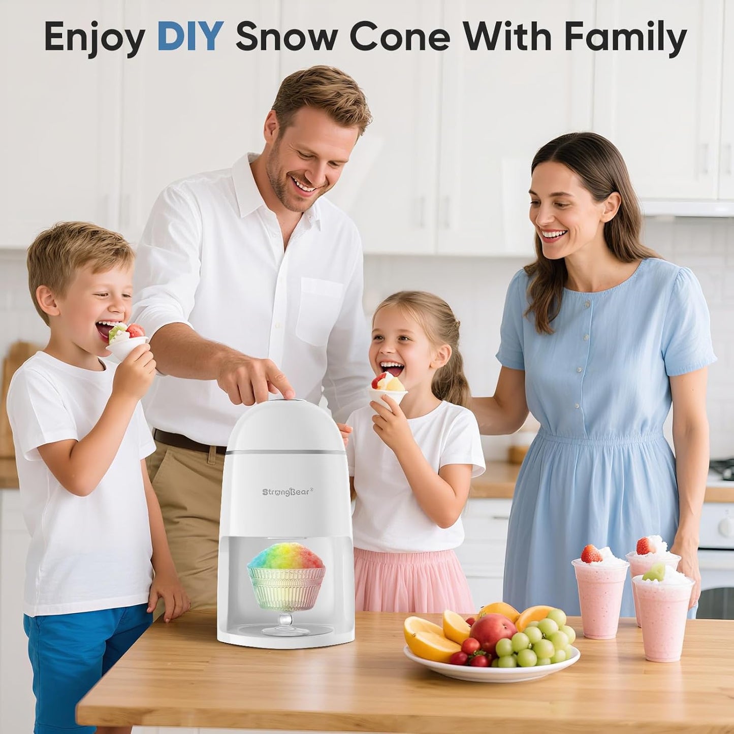 StrongBear Snow Cone Machine - Electric Ice Shaver for Kids' Parties | Perfect Kitchen Gift - White