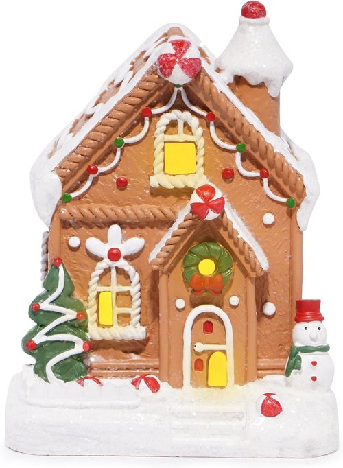 Hodao Gingerbread House Decoration - Handmade Polyresin Xmas Figurine for Winter Decor | Brown