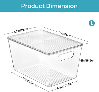 Vtopmart Clear Stackable Storage Bins - Large Plastic Containers with Lids for Pantry & Bathroom Organization | 2 Pack