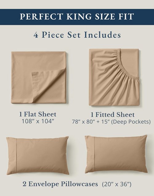 LANE LINEN 100% Organic Cotton Sheets Set - Ultra Soft Long-Staple Percale | GOTS Certified, King Size, Taupe