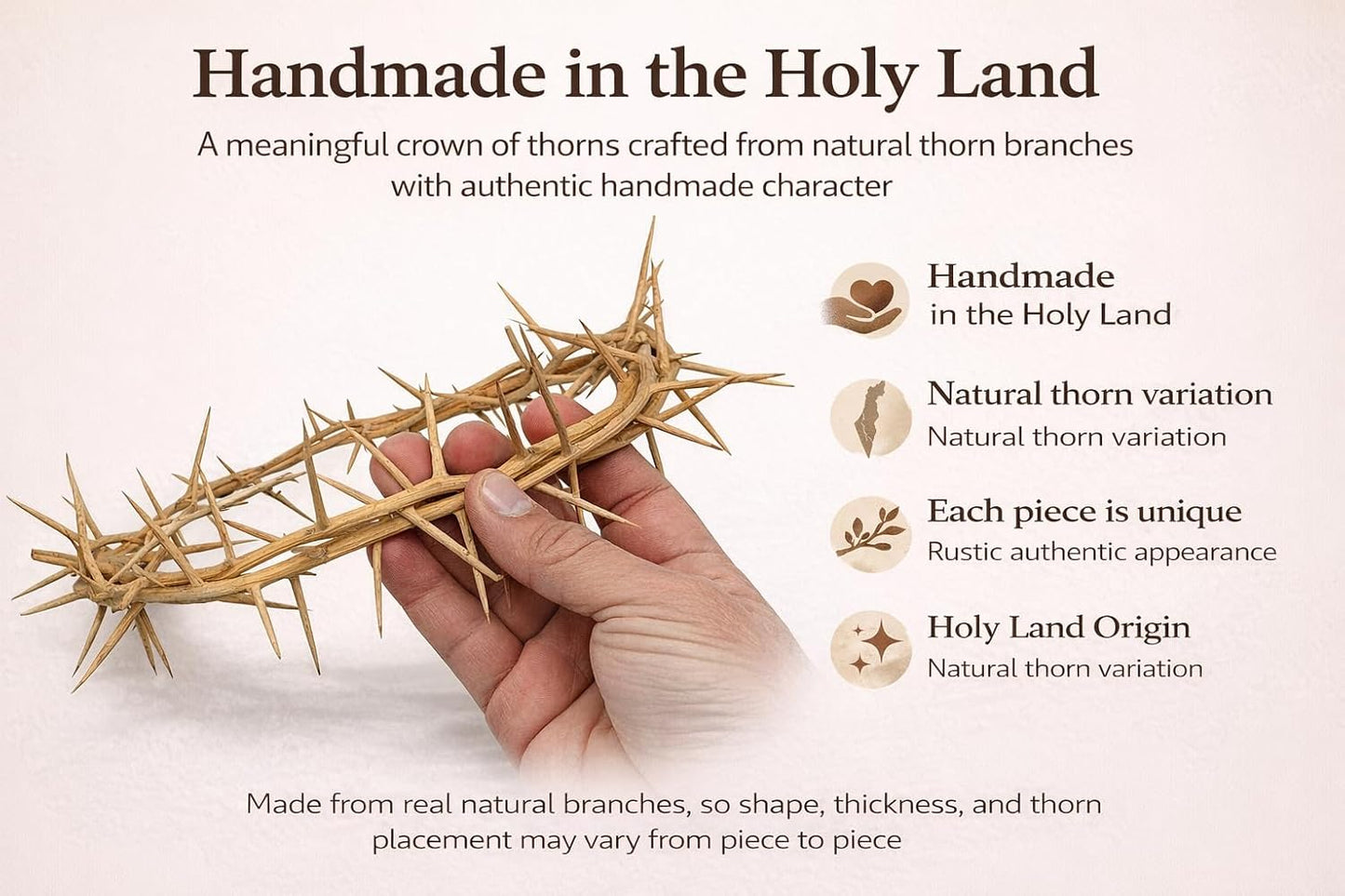 ZULUF Crown of Thorns Ornament - Authentic 7.5" Holy Land Gift Box from Bethlehem | Passion of Christ