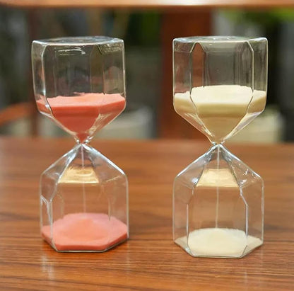 15 Minute Hexagonal Diamond Shape Hourglass Timer, High Borosilicate Glass Desk Clock – White Variation