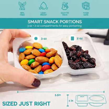 Skiennix Reusable Snack Containers - 20 Pack with Lids for Portion Control | Double Compartment for Kids' Meals