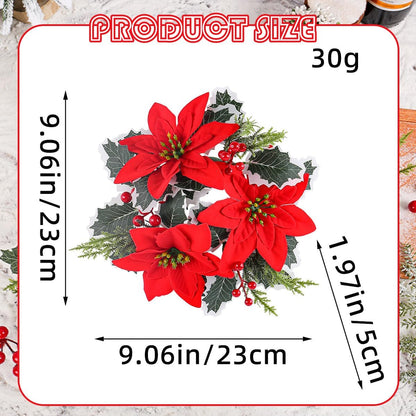 Regine Switzerland Christmas Candle Rings - Artificial Red Poinsettia & Pine Wreath Holders | Holiday Table Decor