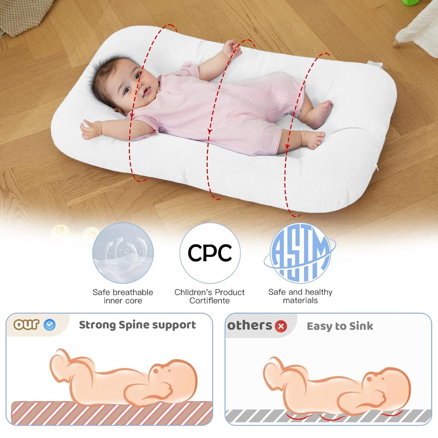 Baby Lounger - Bionic Design Organic Cotton Infant Lounger | Soft & Breathable for 0-18 Months (White)