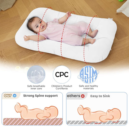 Baby Lounger - Bionic Design Organic Cotton Infant Lounger | Soft & Breathable for 0-18 Months (White)
