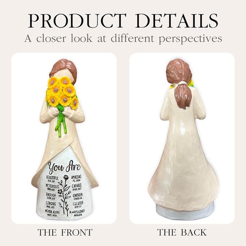 Christian Figurine - Hand-Painted Sunflower Resin Doll with Bible Verses | Spiritual Home Decor Gift for Women