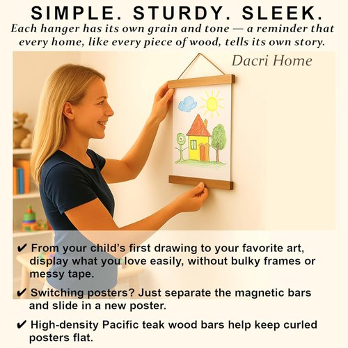 DACRI HOME Magnetic Poster Hanger Frame - Sturdy Teak Wood Design for 24x18, 24x30, 24x36 Prints