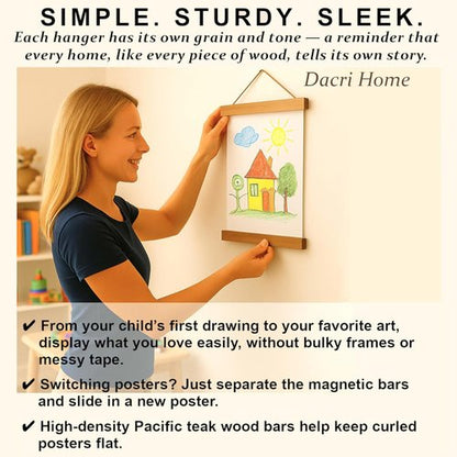 DACRI HOME Magnetic Poster Hanger Frame - Sturdy Teak Wood Design for 24x18, 24x30, 24x36 Prints