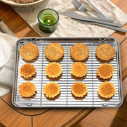 Wildone Baking Sheet & Rack Set - Stainless Steel Cookie Pan with Cooling Rack | 16 x 12 Inch, Non-Toxic & Heavy Duty