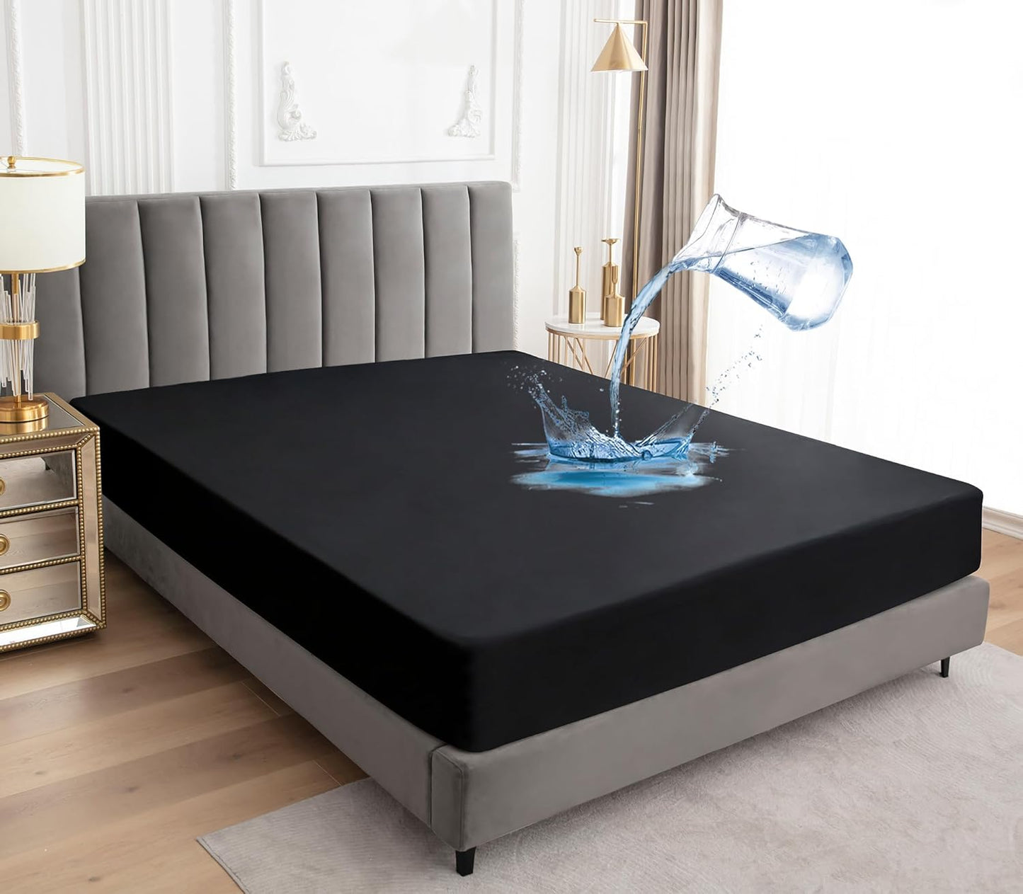 Sufdari Waterproof Mattress Protector - Twin Size Bed Cover with 18" Deep Pocket - Black