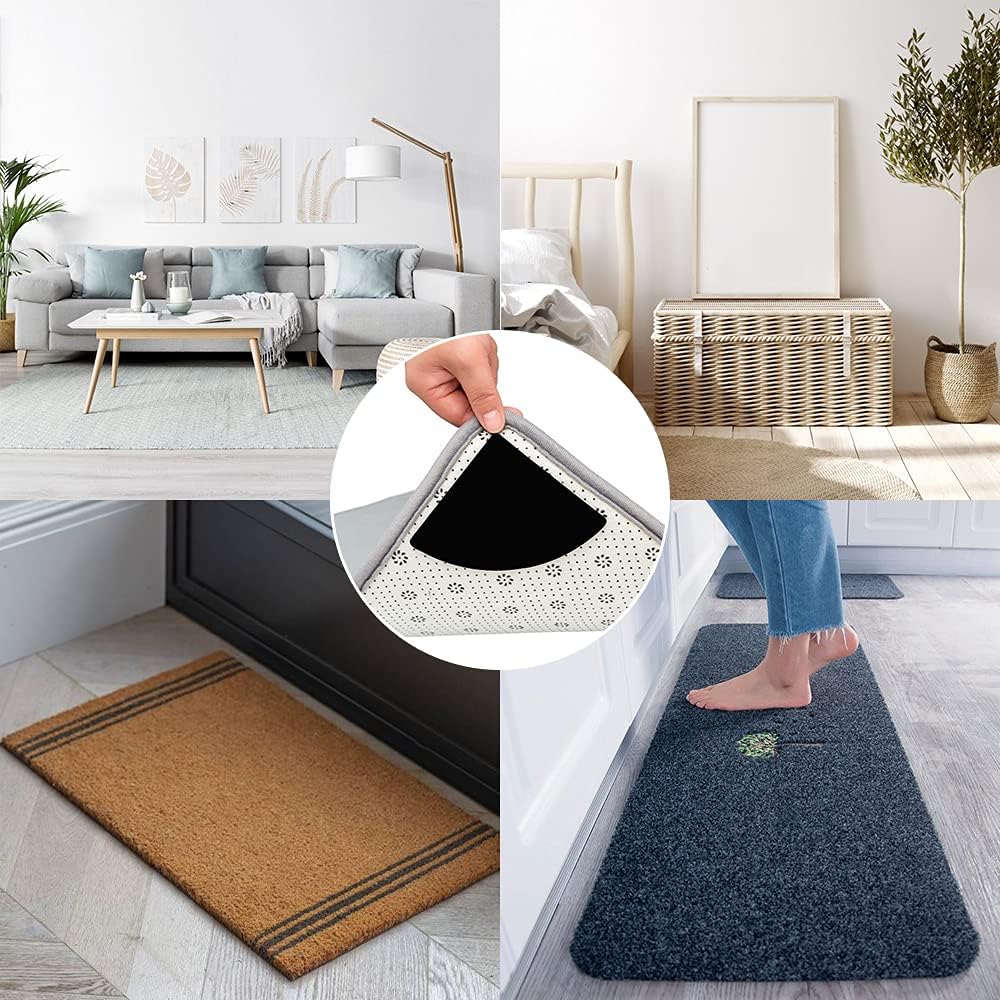 Skiennix Reusable Rug Pad Grippers - Washable Non-Slip Carpet Tape for Hardwood & Tile Floors | 4 Pcs, Black
