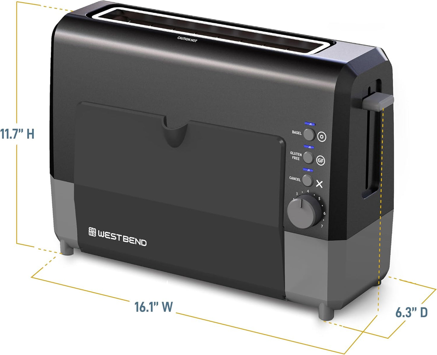 West Bend QuikServe Toaster - 2-Slice Wide-Slot Design with Bagel & Gluten-Free Settings | Fast Toasting, Black
