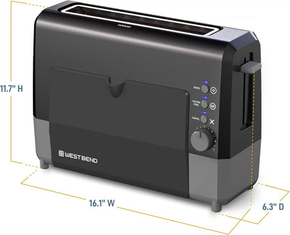 West Bend QuikServe Toaster - 2-Slice Wide-Slot Design with Bagel & Gluten-Free Settings | Fast Toasting, Black