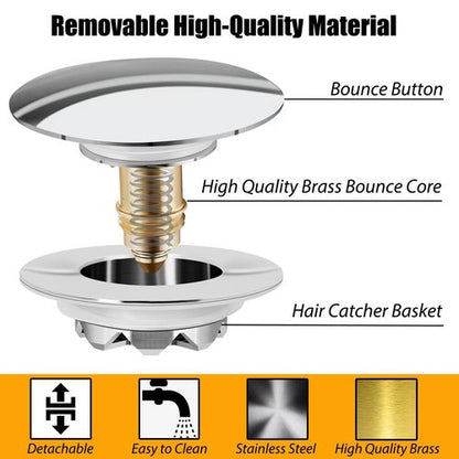 Anlige Bathtub Drain Stopper, Pop Up Tub Stopper and Cover, Bottom with Hair Catcher, Universal for 1.45 to 1.8 in Drain, Replaces Old Drain Plug, Chrome Silver