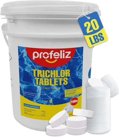 PROFELIZ Chlorine Tablets - 3 Inch Slow Dissolving Pool Tablets | Kills Bacteria & Stops Algae - 20lbs