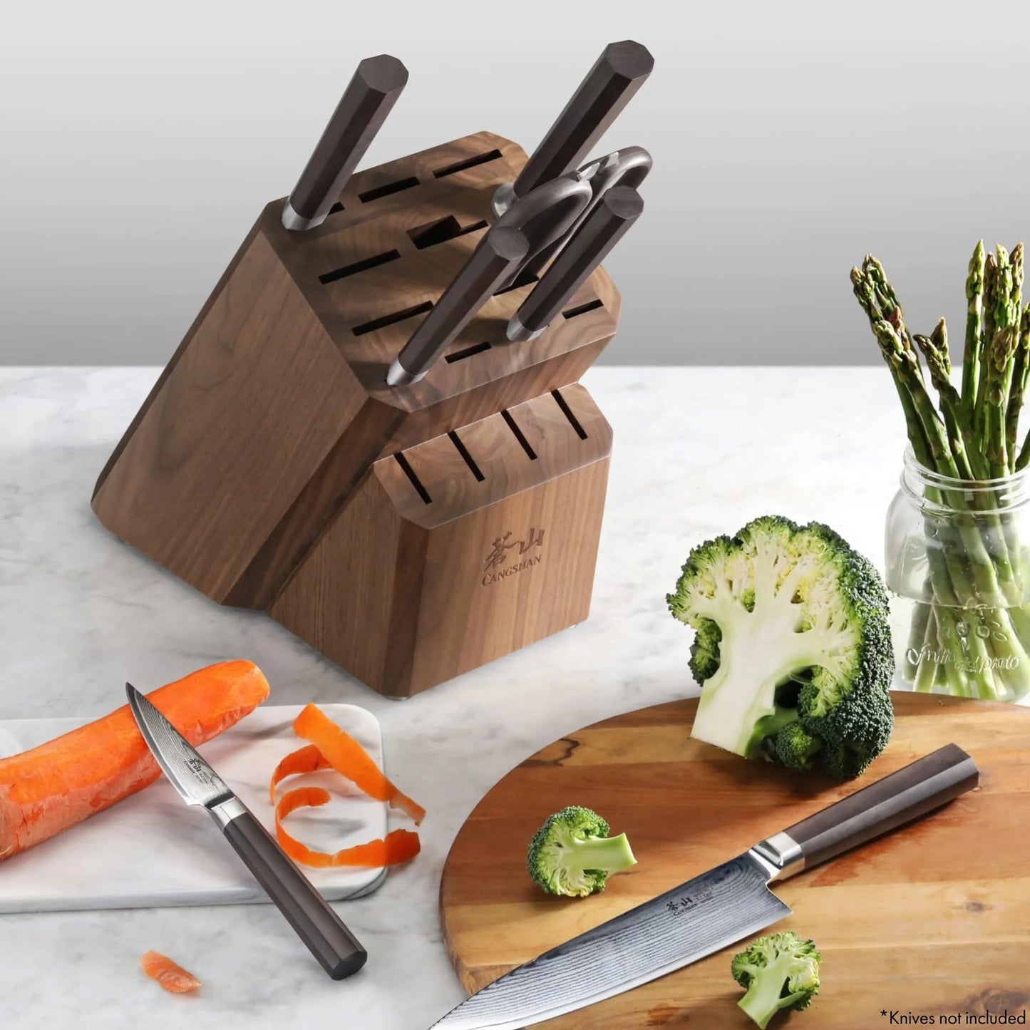 Cangshan Empty Knife Block, 16-Slot Organizer, Flat Top (Acacia Wood)