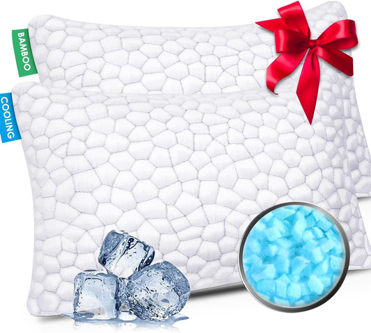Skiennix Cooling Pillows | Adjustable Shredded Memory Foam | Queen Size Set of 2 for All Sleepers