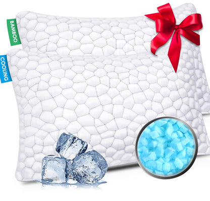 Cooling Pillow Queen Size Set of 2, Adjustable Shredded Memory Foam Pillows, Luxury Bed Pillows for Sleeping 2 Pack,Soft Yet Supportive Firm Pillow for Side,Back,Stomach Sleepers,Gifts for Hot Sleeper