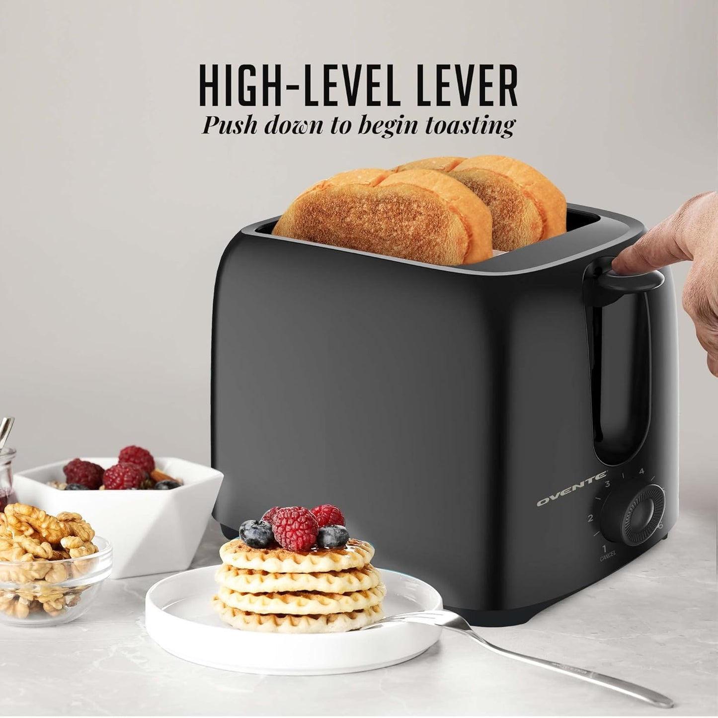 OVENTE Electric Toaster - 6-Shade Browning Selector, Compact Design, Removable Crumb Tray, 700W Power