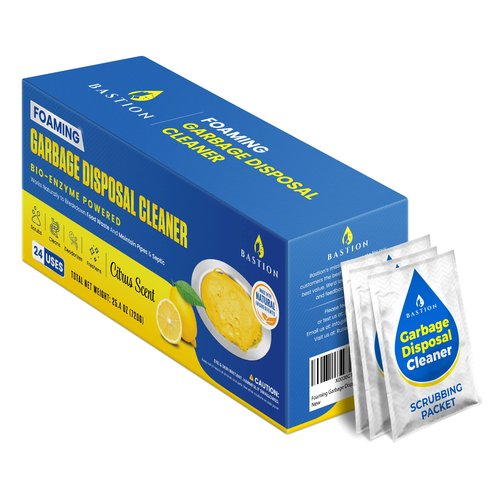 Bastion Garbage Disposal Cleaner and Deodorizer - 24-Count (1-Year Supply) Foaming Lemon Scented Kitchen Sink Freshener Pods & Drain Odor Eliminator Disposer Care
